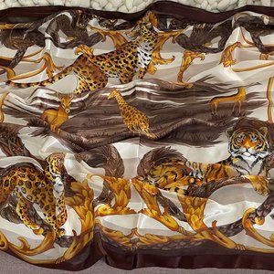 Vintage Women's Silk Scarf Wild Cheetah Tigers Deer Giraffe 38 x 40